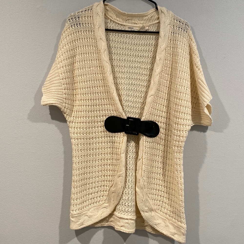 Cream Colored Knit Sweater with Belt - Allison Brittney - Size Large